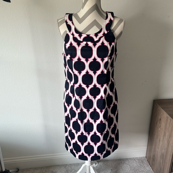 Womens Crown & Ivy Sleeveless Sheath Dress Geometric Print Navy White 10 - Picture 2 of 8